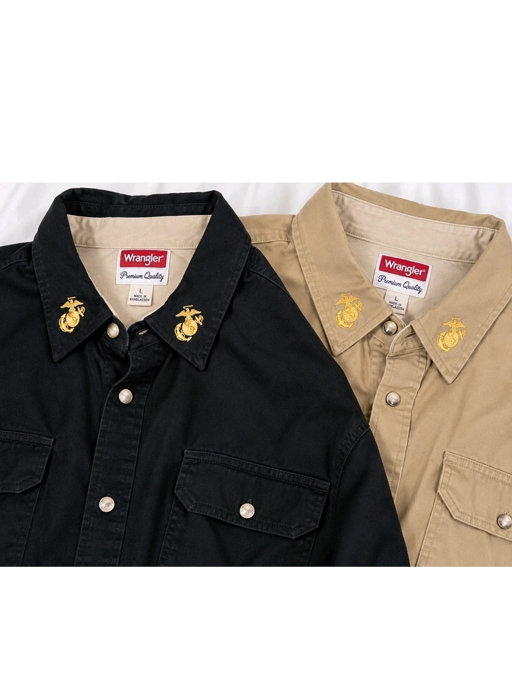 Lot 2 Wrangler Men’s XL 100% Cotton USMC EGA Embroidered Button Down Shirts